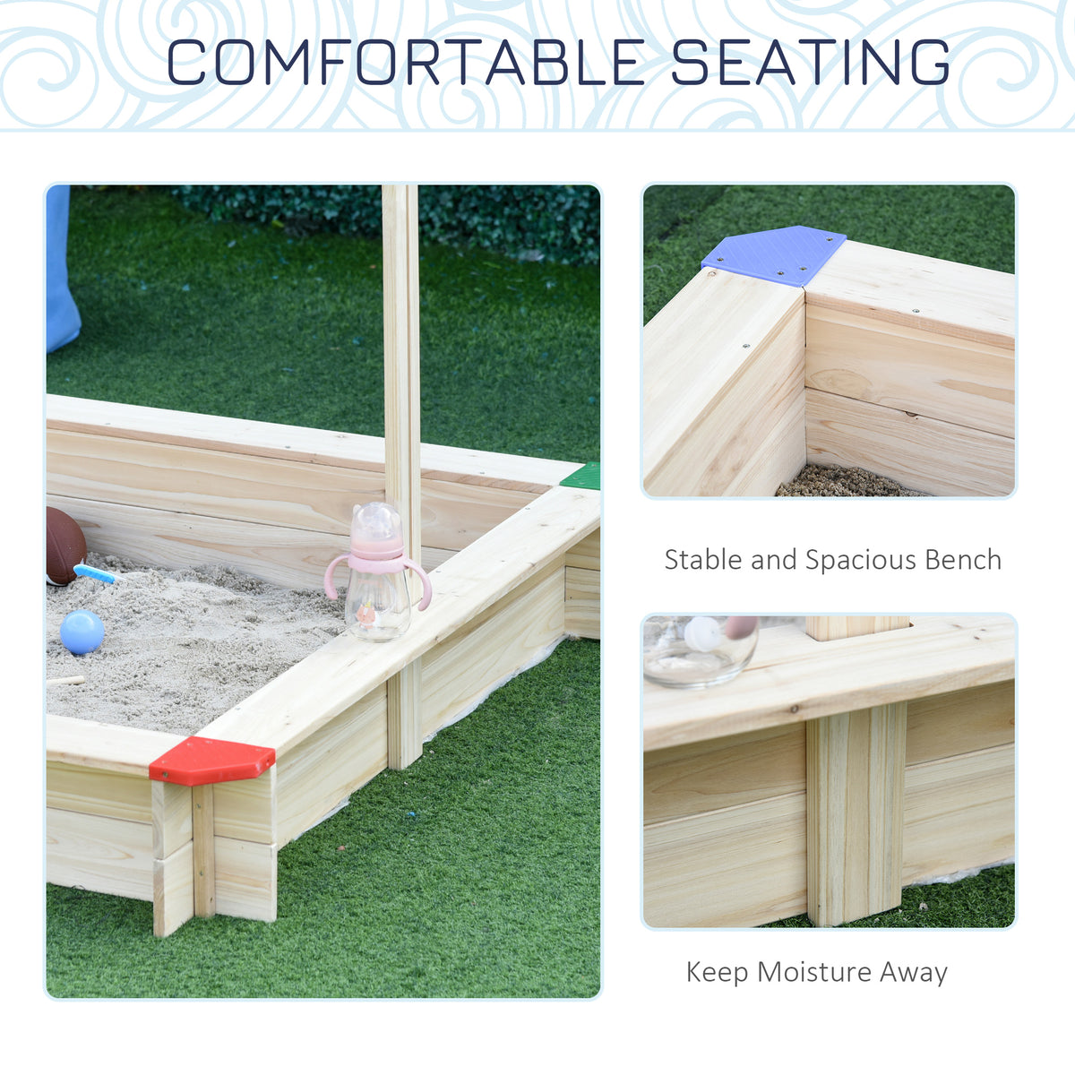 Kids Wooden Sandbox with Cover, Play Sand Station for Children Outdoor Sand box, with Seats, for Backyard – view 5