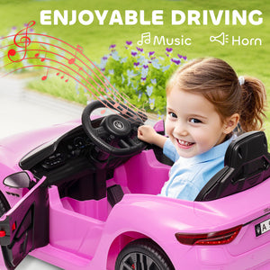 Qaba 12V Maserati Gran Turismo Licensed Kids Electric Car w/ Remote Control, Soft Start, LED Lights, Music, Horn, MP3, Pink