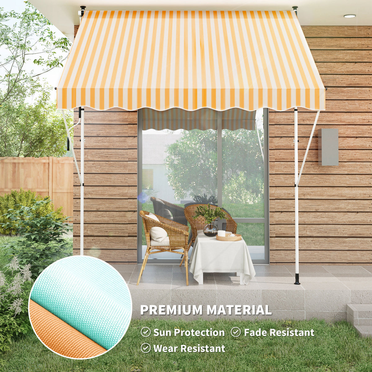 10x5ft Manual Retractable Awning, Patio Sun Shade Canopy Shelter with 5.6-9.2ft Support Pole, Water Resistant UV Protector, for Window, Door, Porch, Deck, Grey