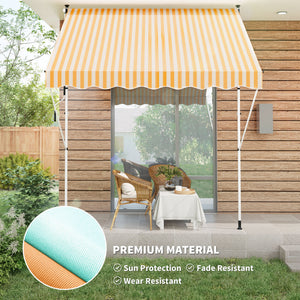 10x5ft Manual Retractable Awning, Patio Sun Shade Canopy Shelter with 5.6-9.2ft Support Pole, Water Resistant UV Protector, for Window, Door, Porch, Deck, Grey