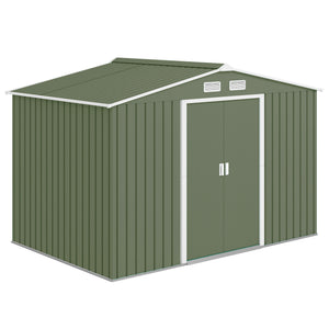9.1'x6.4'x6.3' Garden Storage Shed w/ Foundation Kit Metal Tool Storage House w/ Double Doors Light Green