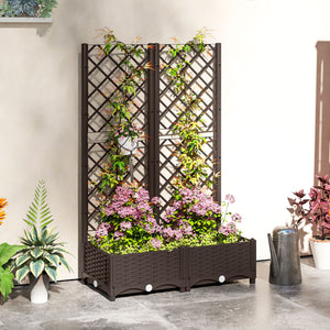 Raised Garden Bed with Trellis, Plastic Raised Flower Bed with Drainage Holes and Drain Plugs – view 14