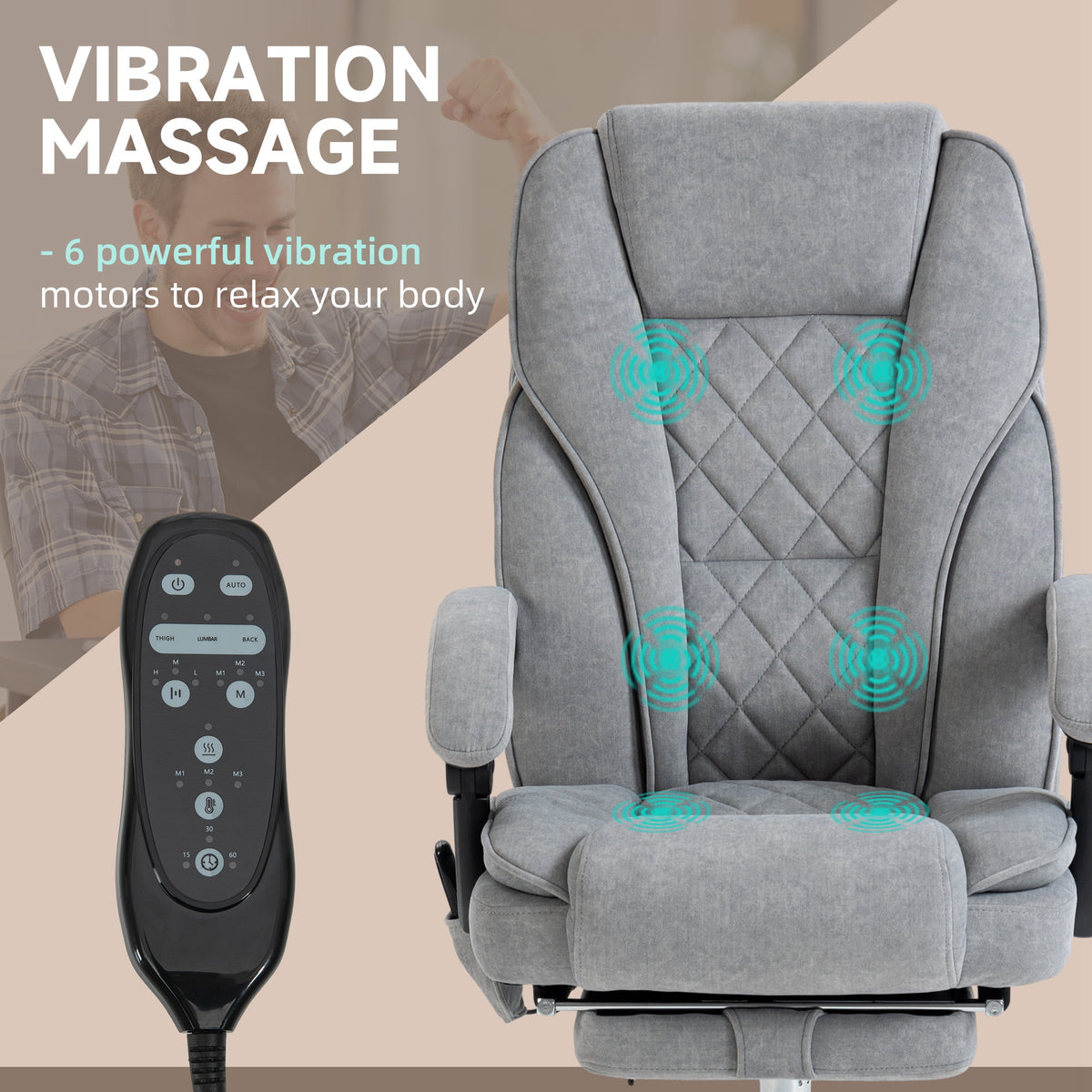 Massage Office Chair, Reclining Computer Chair with Adjustable Height and Footrest, Grey