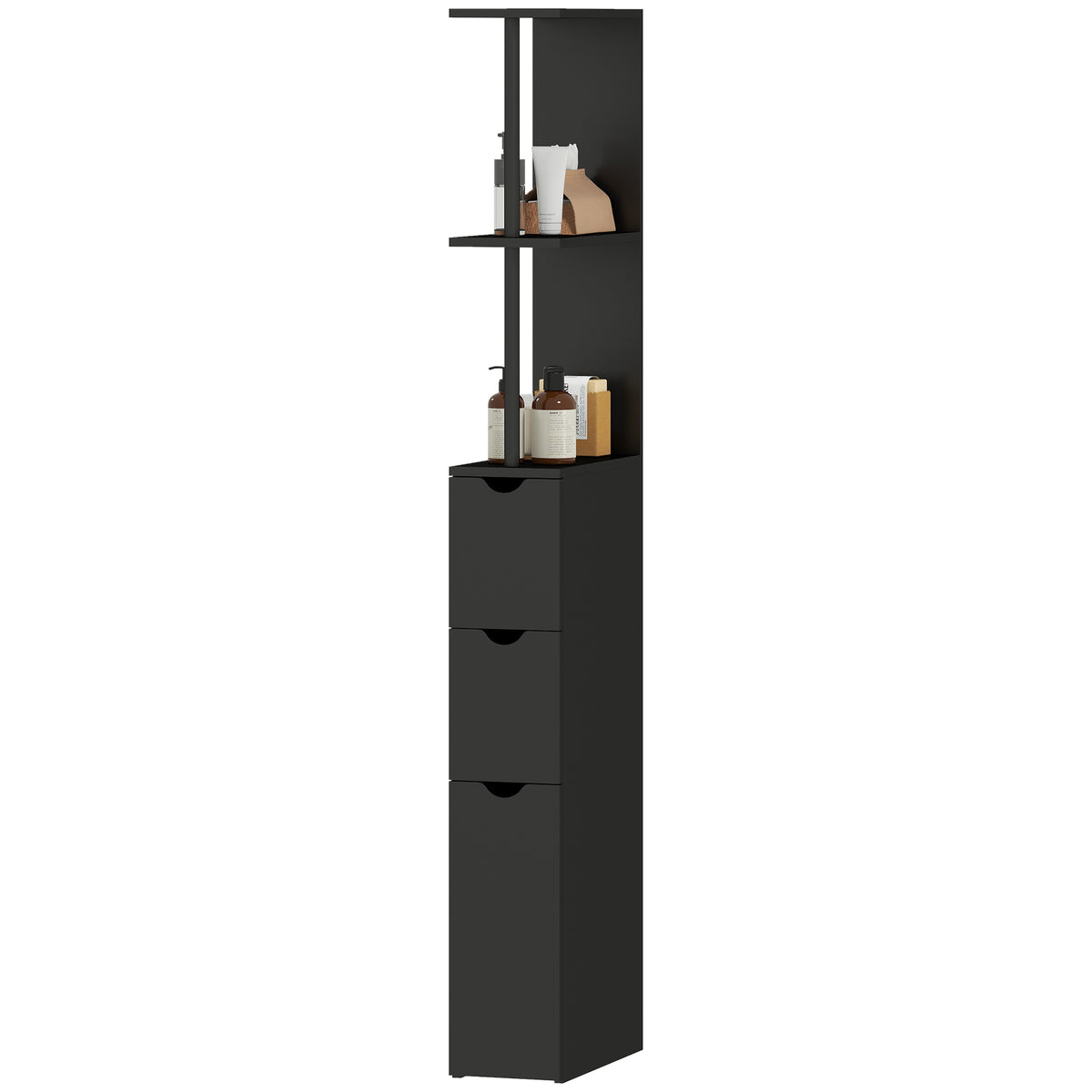 Tall Bathroom Storage Cabinet, Narrow Bathroom Cabinet with Drawers and Open Shelves for Small Spaces – view 3