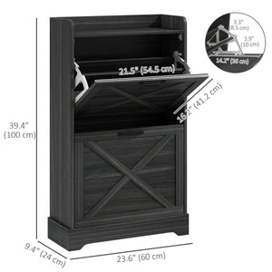 Slim Shoe Storage Cabinet, Farmhouse Shoe Cabinet with 2 Flip Drawers, Adjustable Shelves for 8 Pairs, Distressed Grey