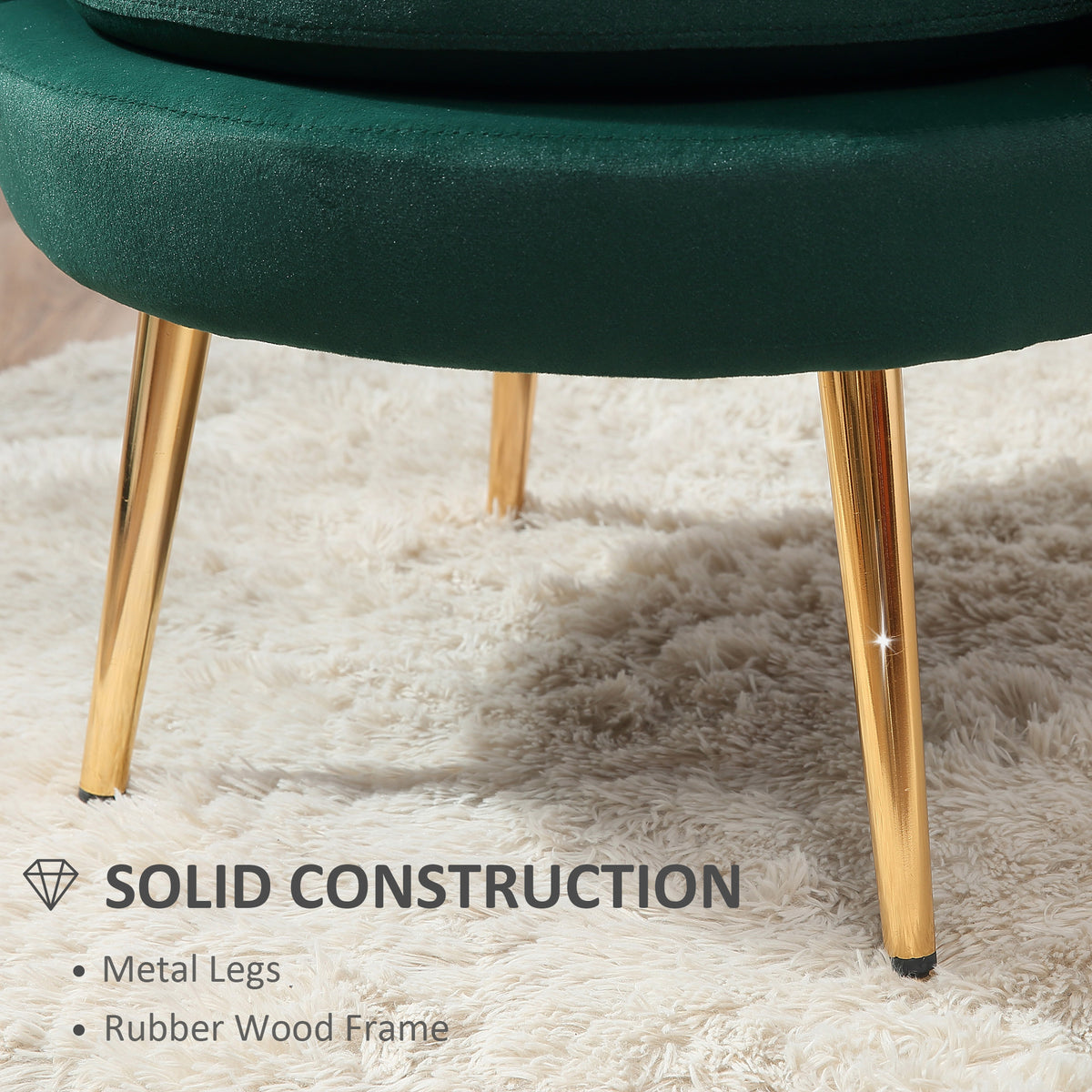 Modern Accent Chair, Velvet-Touch Fabric Leisure Club Chair with Gold Metal Legs for Bedroom, Dark Green – view 5