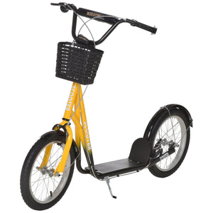 Aosom Kick Scooter with Adjustable Handlebar, Kids Scooter with 2 Brakes Basket Cupholder 16" Inflatable Rubber Tyres