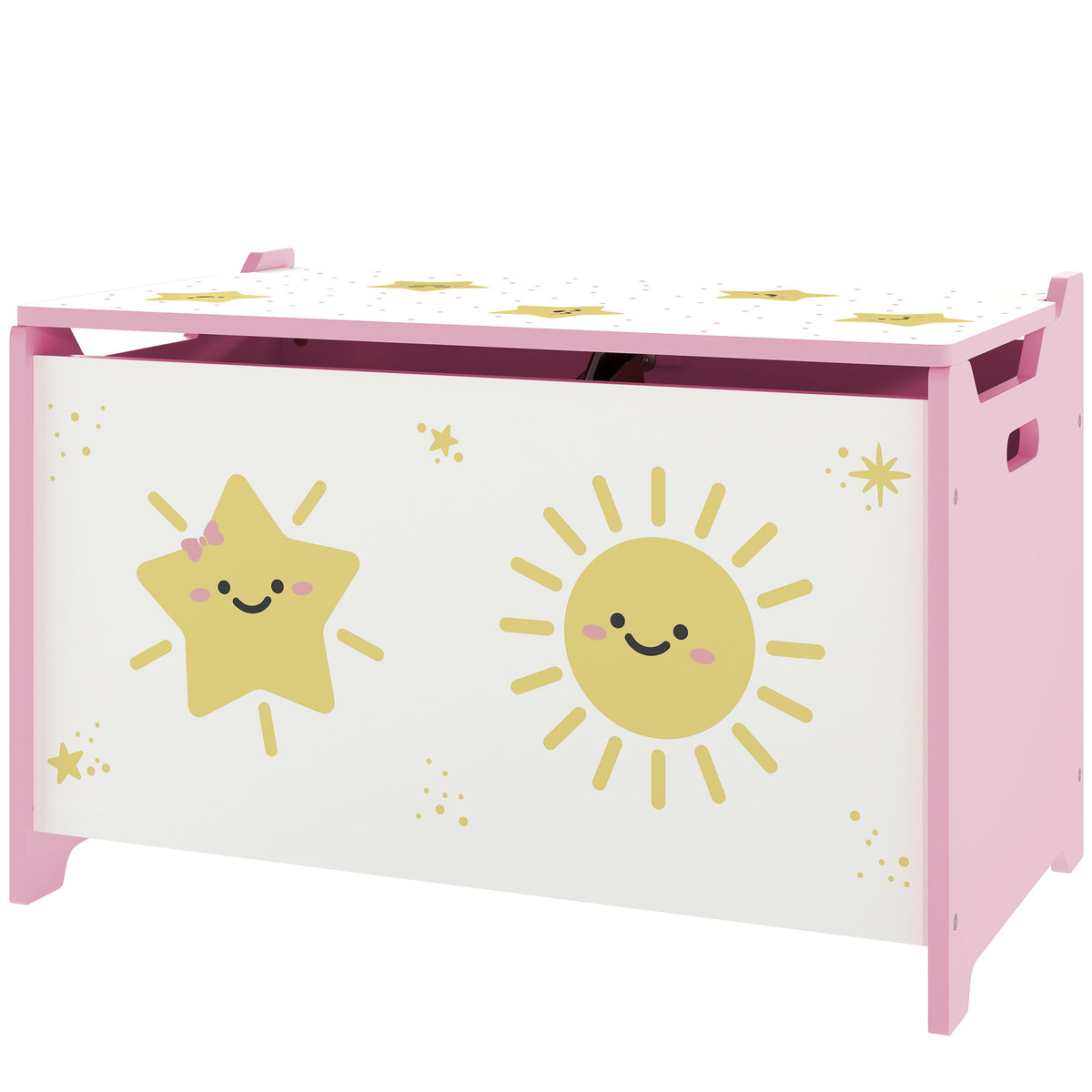 Qaba Toy Chest, Kids Storage Chest with Lid, Safety Hinges and Groove Handles for Boys, Girls