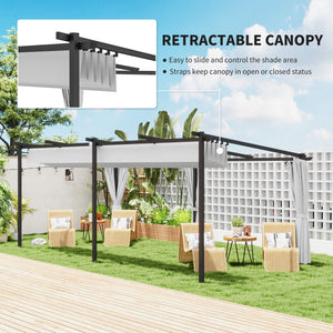 8' x 8.5' Metal Retractable Pergola Canopy with Sidewalls, Outdoor Gazebo UPF30+ Sun Shade Shelter for Garden, Deck