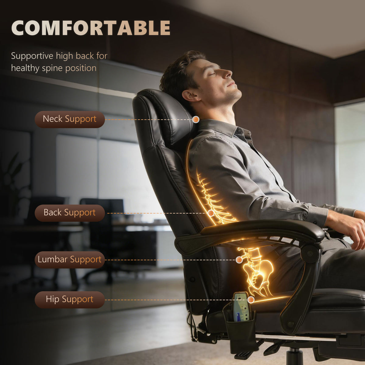 Reclining Office Chair with Footrest, Vibrating Massage, Adjustable Height, Perfect Office, Black