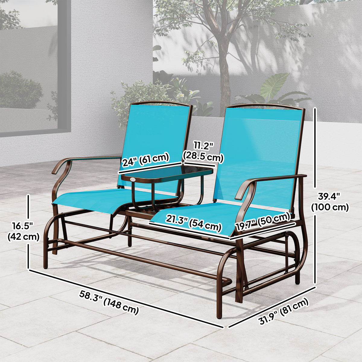 Patio Glider Rocking Chair 2 Person Outdoor Loveseat Rocker Garden Furniture Bench, Grey – view 23