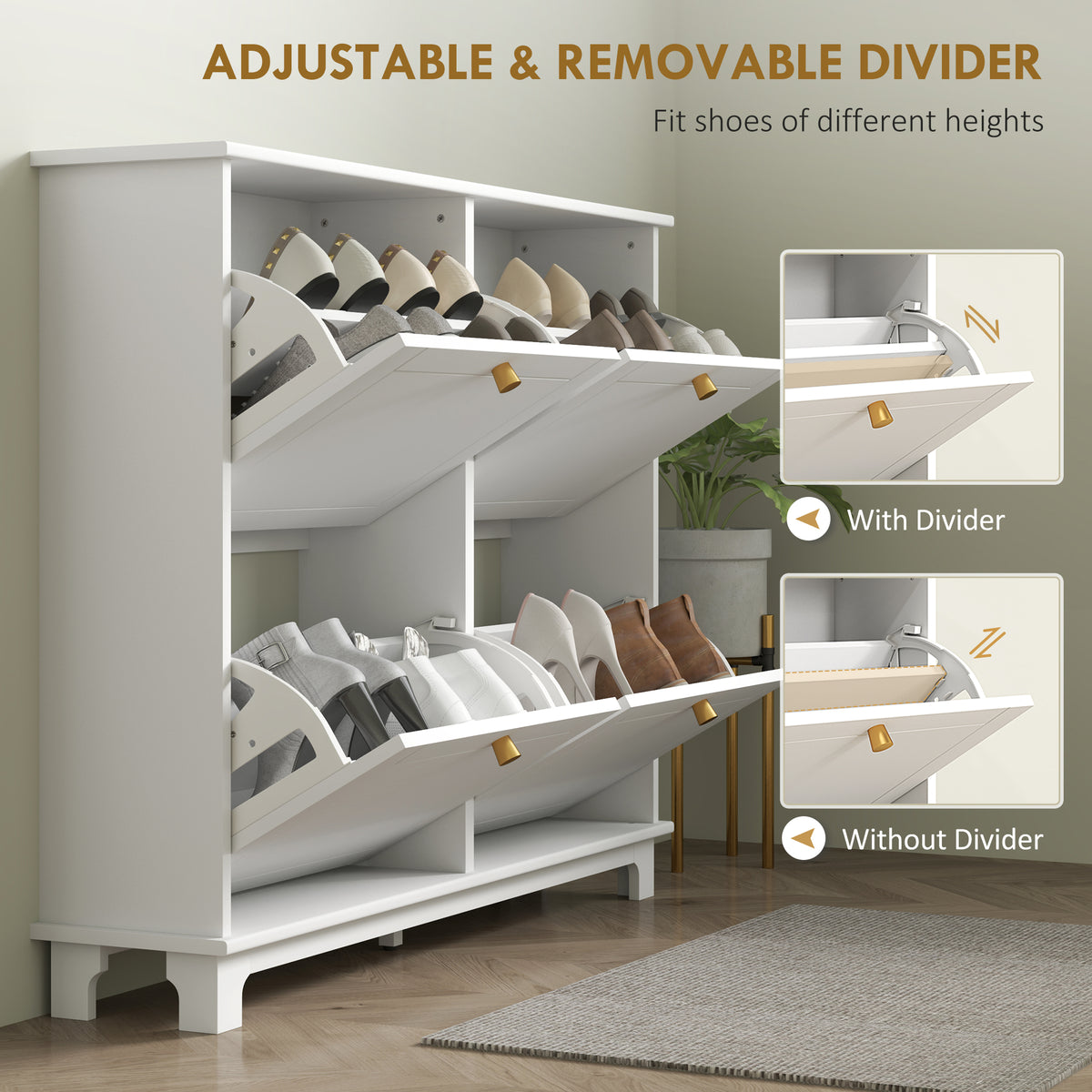 Modern Shoe Storage Cabinet, Narrow Shoe Cabinet with 4 Flip Drawers, Adjustable Shelves – view 11