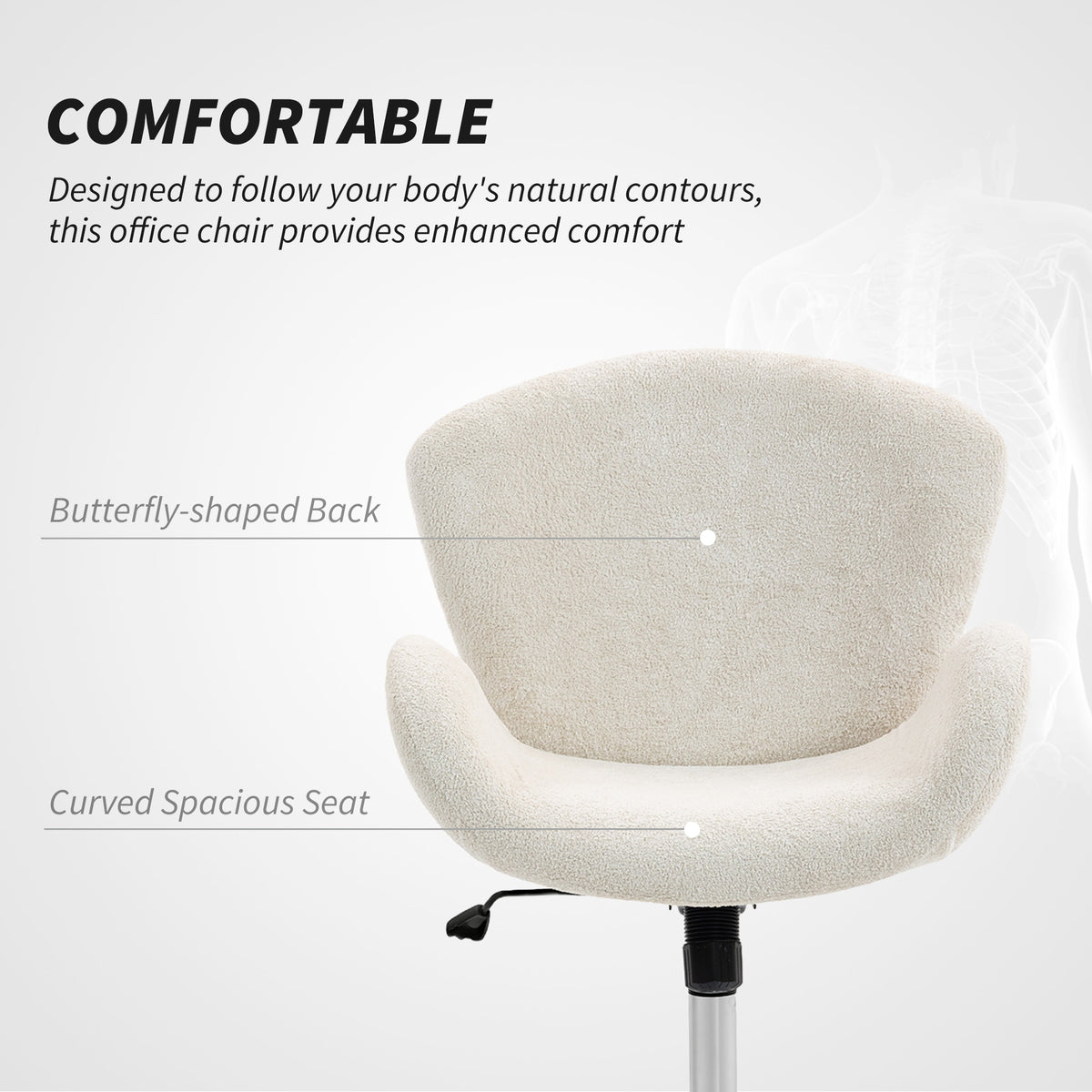Swivel Office Chair, Velvet Desk Chair with Wide Bucket Seat, Butterfly Back, Tilt Function and Round Base – view 10
