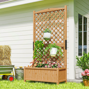 Raised Garden Bed with Trellis, Wooden Raised Planter Box with Elevated Raised Bed, 35.4" x 17.7" x 70.9", Yellow