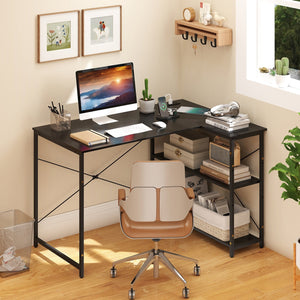 L-shaped 47 Inch Reversible Corner Desk with Adjustable Storage Shelves-Black view 2