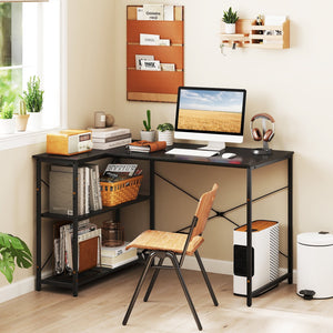 L-shaped 47 Inch Reversible Corner Desk with Adjustable Storage Shelves-Black view 3