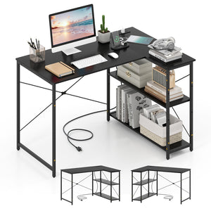 L-shaped 47 Inch Reversible Corner Desk with Adjustable Storage Shelves-Black view 4