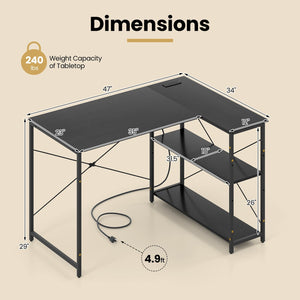 L-shaped 47 Inch Reversible Corner Desk with Adjustable Storage Shelves-Black view 5