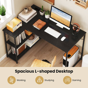 L-shaped 47 Inch Reversible Corner Desk with Adjustable Storage Shelves-Black view 6