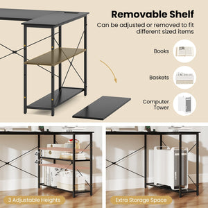 L-shaped 47 Inch Reversible Corner Desk with Adjustable Storage Shelves-Black view 7