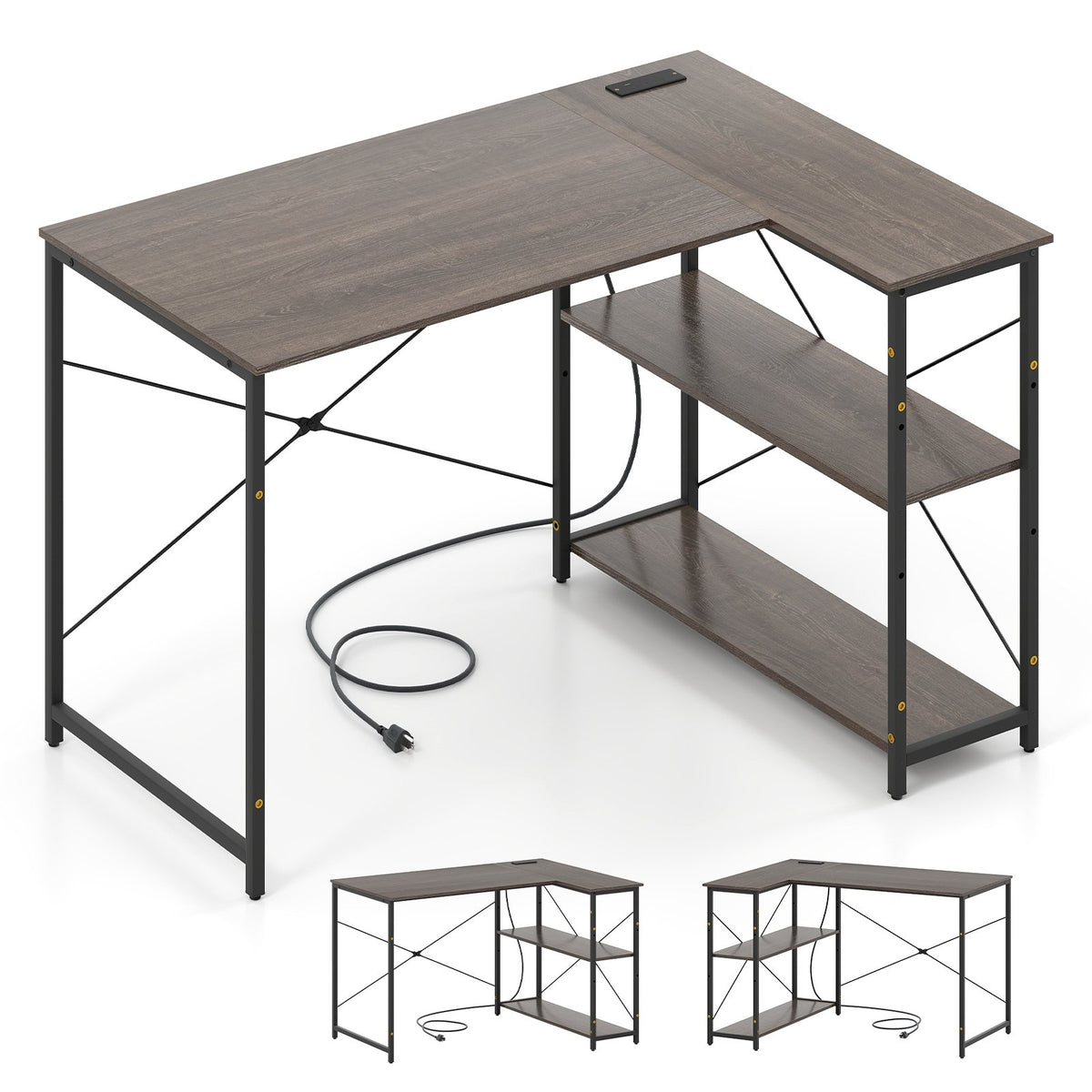 L-shaped 47 Inch Reversible Corner Desk with Adjustable Storage Shelves-Gray
