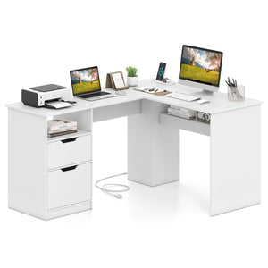 L-Shaped Computer Desk with Letter File Drawer-White view 4
