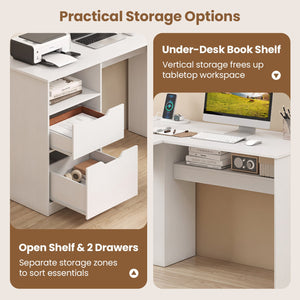 L-Shaped Computer Desk with Letter File Drawer-White view 9