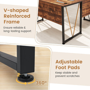 L-shaped Computer Desk with Power Outlets and 3 Storage Drawers-Rustic Brown view 9