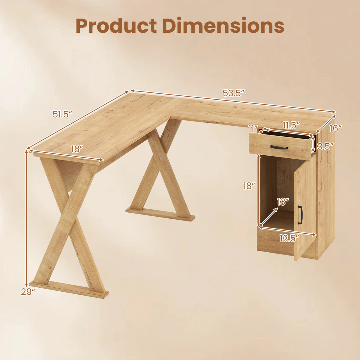 L-Shaped Computer Desk with Reversible Drawer and Cabinet for Bedroom and Small Spaces Workstation-Oak view 5