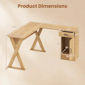 L-Shaped Computer Desk with Reversible Drawer and Cabinet for Bedroom and Small Spaces Workstation-Oak view 5