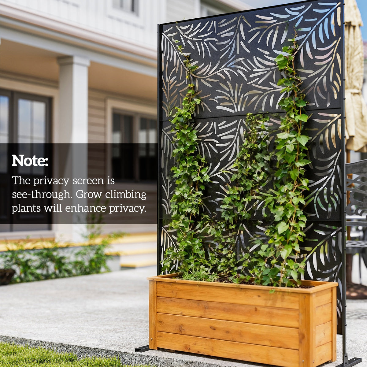 Metal Outdoor Privacy Screen, Decorative Outdoor Divider with Stand and Expansion Screws, Freestanding Privacy Panel for Garden Deck Pool Hot Tub, Willow Branch Style