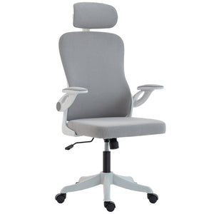 Ergonomic Office Chair, Swivel Desk Chair with Adjustable Lumbar Support, Headrest and Height, Flip-up Armrests, Grey