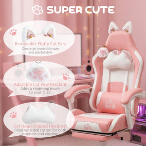 Cute Racing Gamer Chair, Faux Leather Gaming Chair with Footrest, Headrest and Lumbar Support, Black – view 10