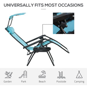 2 Piece Foldable Lounge Chair with Canopy Shade, Outdoor Zero Gravity Chair w/ Side Tray & Cup Holder – view 8
