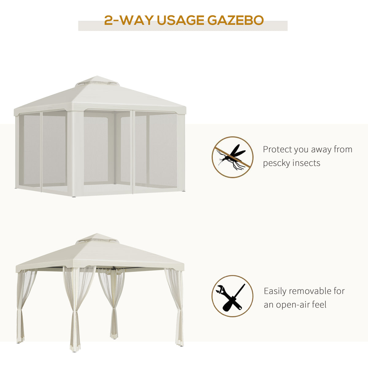 10' x 10' Patio Gazebo Pavilion, 2-Tier Roof Canopy Outdoor Event Party Tent with Steel Frame for Garden – view 10
