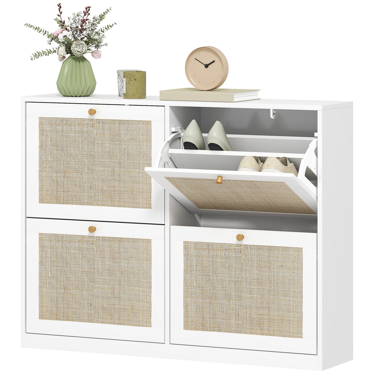Narrow Shoe Storage Cabinet, Rattan Shoe Cabinet with 4 Flip Drawers and Adjustable Shelves for 20 Pairs – view 8