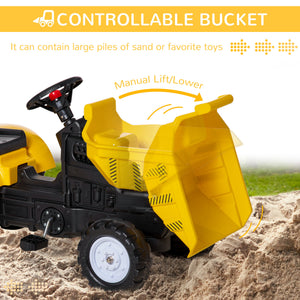 Aosom Ride on Tractor for Kids, Pedal Construction Car with Manual Control Bucket for 3 Years Old, Yellow