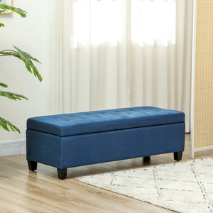 Rectangular Entry Bench, Tufted Upholstered Linen Fabric Wood Feet Storage Ottoman Bench, Beige – view 21