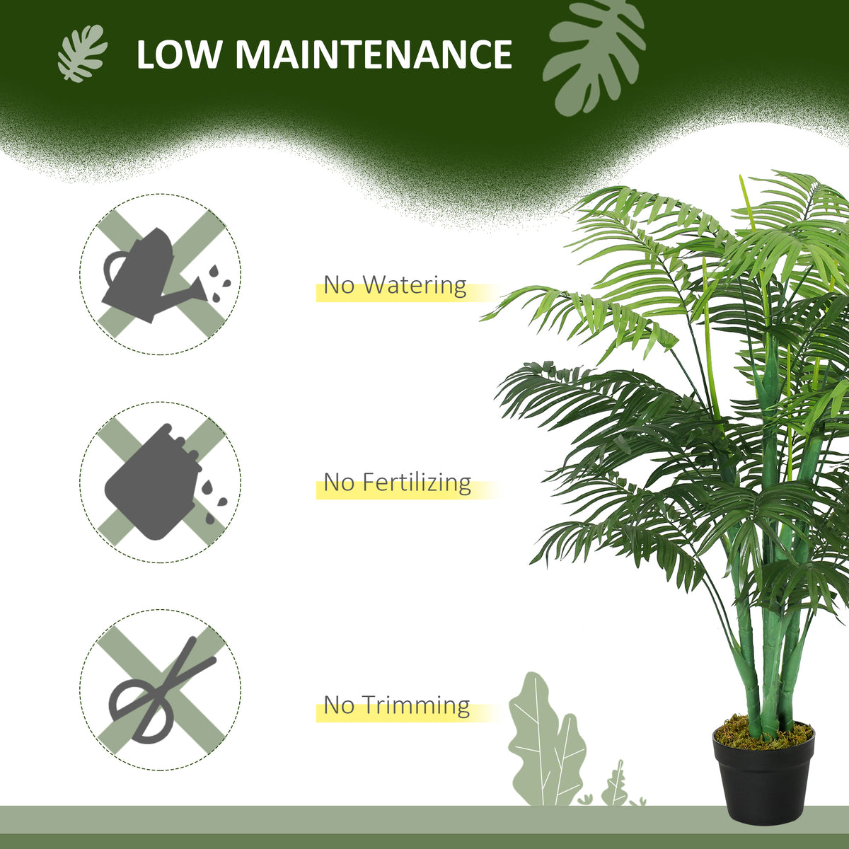4FT Artificial Palm Tree, Fake Tropical Tree with Lifelike Leaves, Faux Plant in Pot for Indoor Decoration, Green