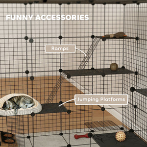 4 Tier DIY Cat Cage Indoor, Catio for 1-3 Cats with Hammock, 5 Doors, 3 Ramps, 3 Jumping Platforms – view 13