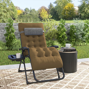 Padded Folding Recliner Chair, Patio Lounger with Cupholder, Adjustable Backrest, Removable Cushion, Black – view 42