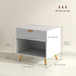 Nightstand with Fluted Panel, Bedside Table with Drawer and Open Compartment – view 9
