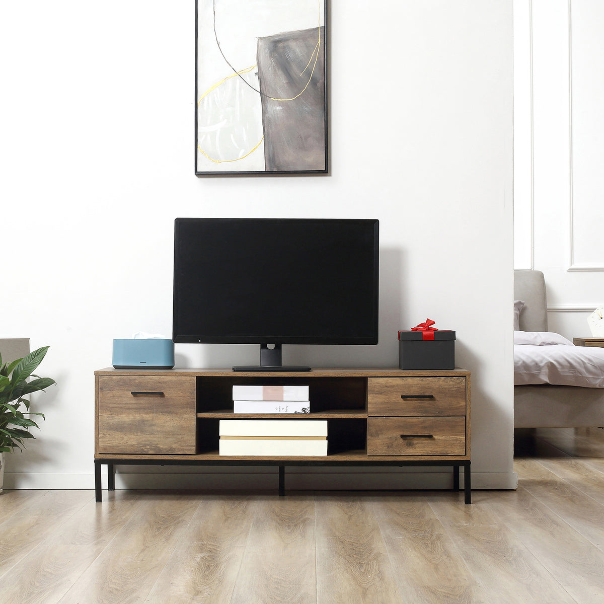 TV Stand for TV up to 50 Inches, TV Cabinet with Door, Open Storage and Drawers, TV Table with Steel Legs – view 13