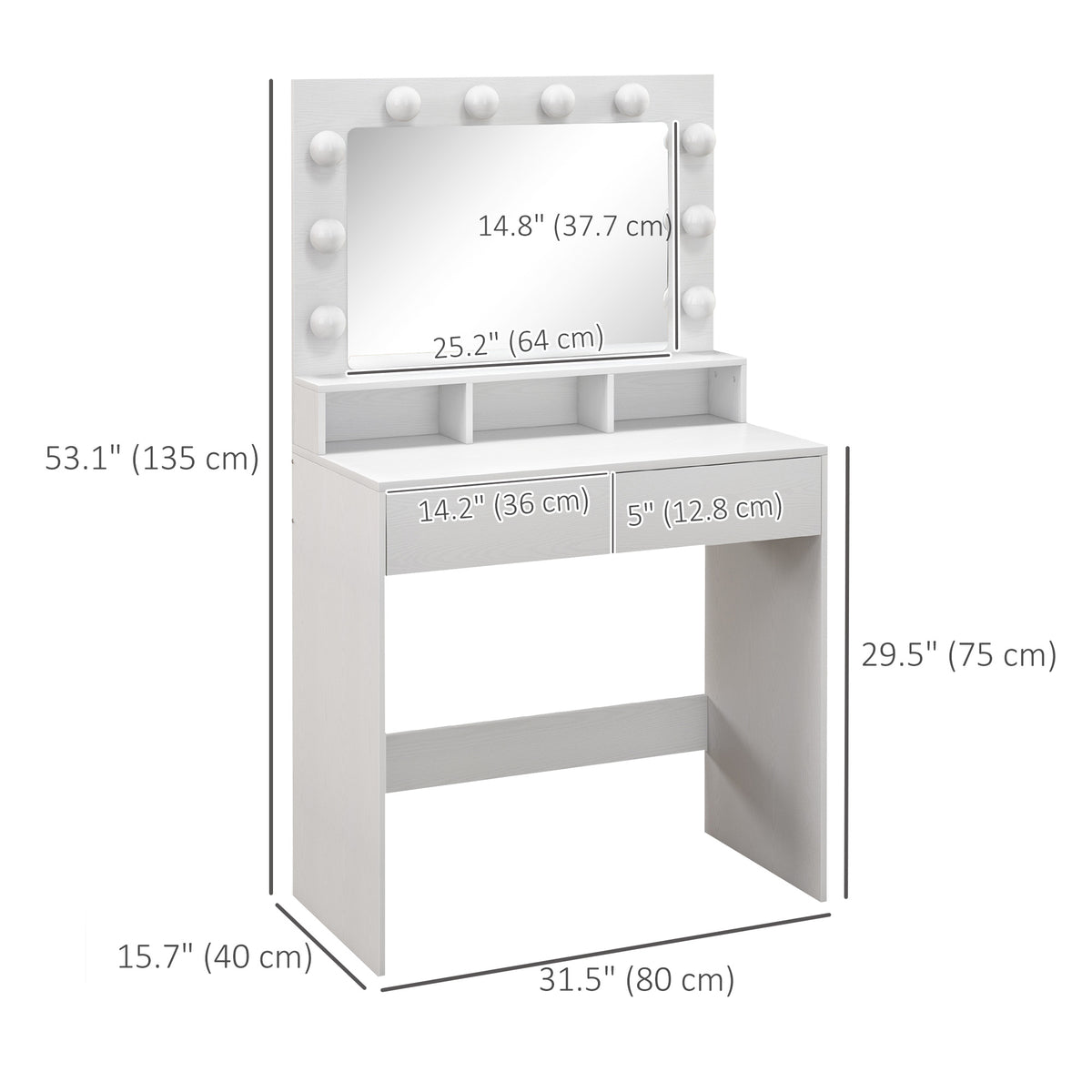 Vanity Table, Makeup Dressing Table with LED Lighting Mirror, Drawers, for Bedroom, Black – view 9