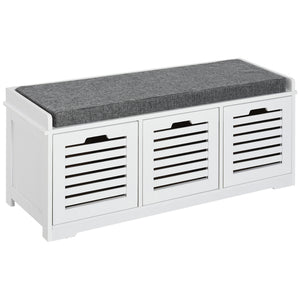 Upholstered Shoe Cabinet Storage Bench with Padded Cushion, with 3 drawer Enough Storage Space Bench Stool for Living Room Entryway Furniture, White