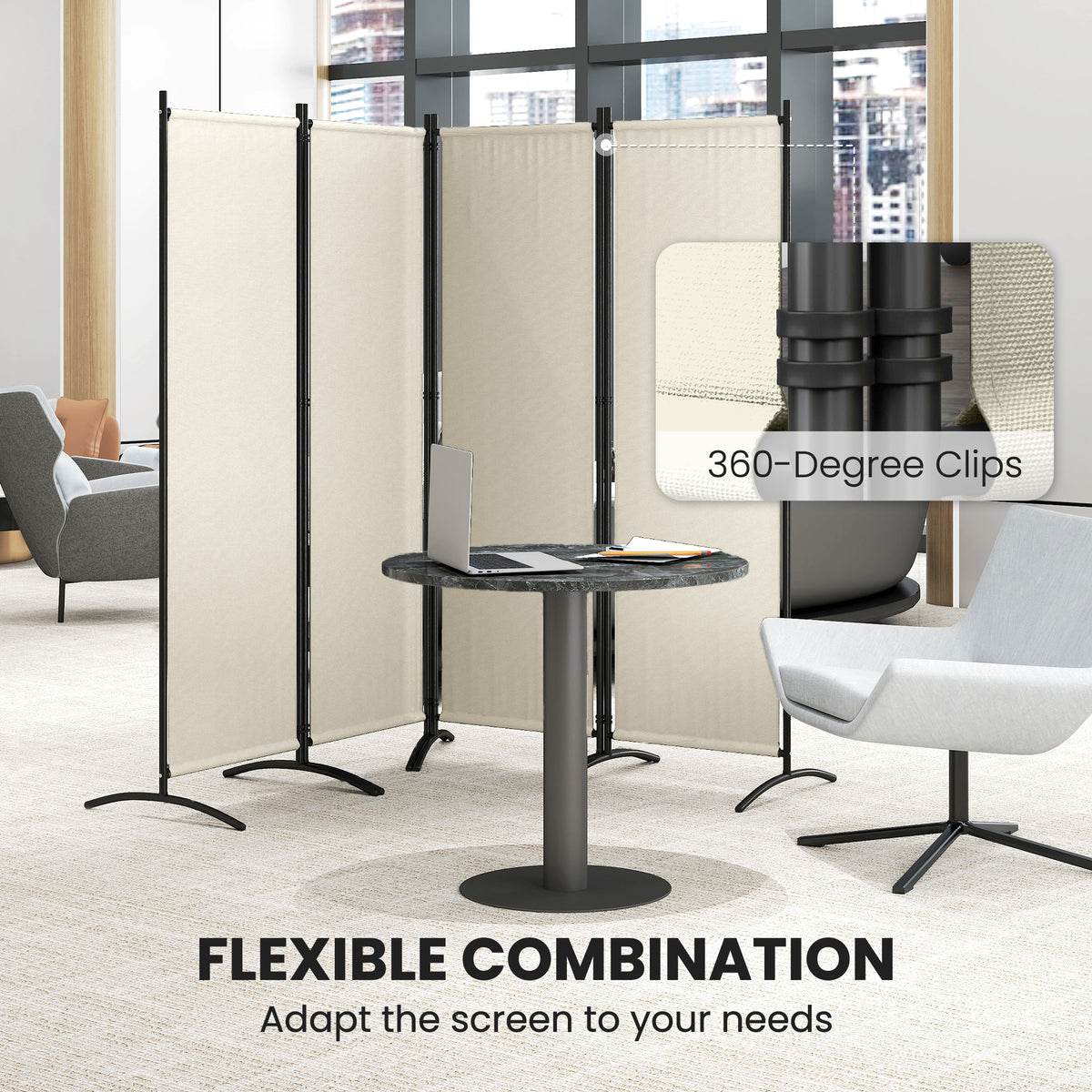 Folding Room Divider, Privacy Screen for Home Office Bedroom, 5.6FT Tall, Dark Grey – view 11