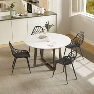 Modern Dining Chairs Set of 4, Plastic Kitchen Chairs with Hollow Backrest and Metal Legs for Living Dining Room, Black