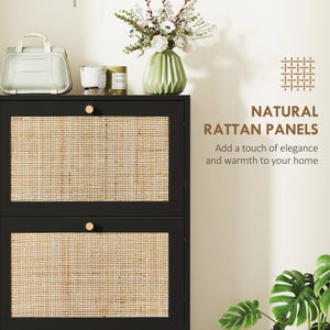 Rattan Shoe Storage Cabinet with 3 Flip Drawers and Adjustable Shelves, Entryway Shoe Cabinet for 18 Pairs – view 12