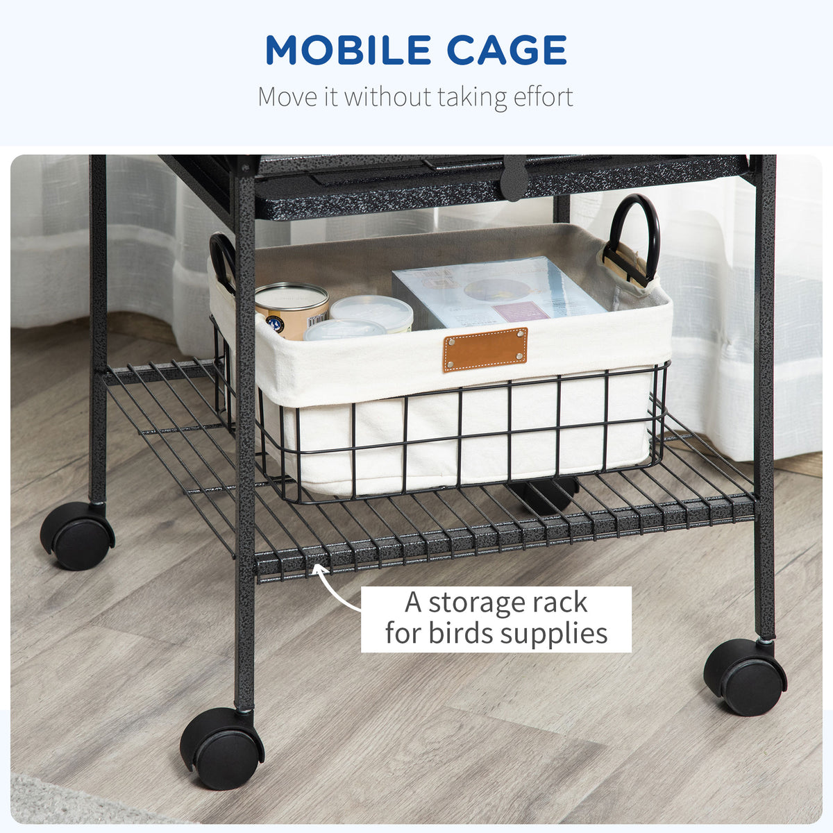 61.5 Inch Bird Cage Parakeet House for Cockatiel with Stand, Pull Out Tray, Play Top, Storage Shelf, Wood Perch, Food Container