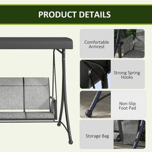 3 Person Porch Swing Outdoor Swing Chair with High Back Design, Side Pouches and Adjustable Canopy, Brown – view 12